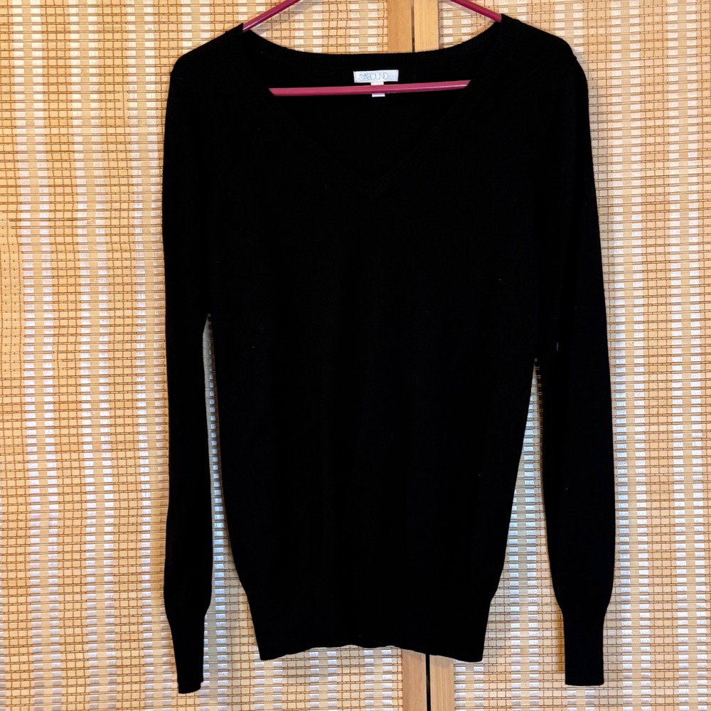 Abound Womens Black V-Neck‎ Long Sleeve Cotton Blend Knit Sweater Size Large